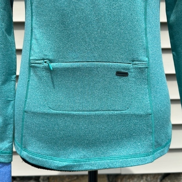 Reebok Green Heather Hooded 1/4 Zip Slim Long-sleeve Performance Top - Picture 9 of 16